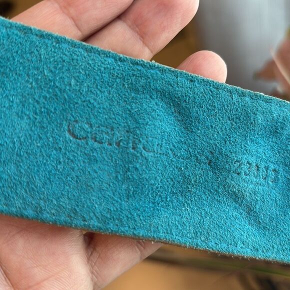 Vintage Tassel Genuine Leather Perforated Tan Brown Turquoise Western Boho Belt  main image 6